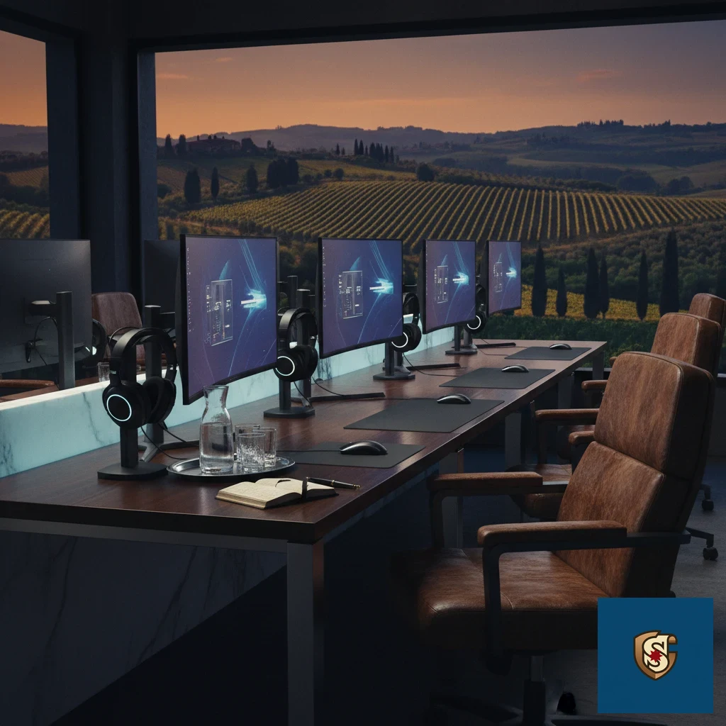Postazione da torneo esports con monitor da gaming e cuffie professionali